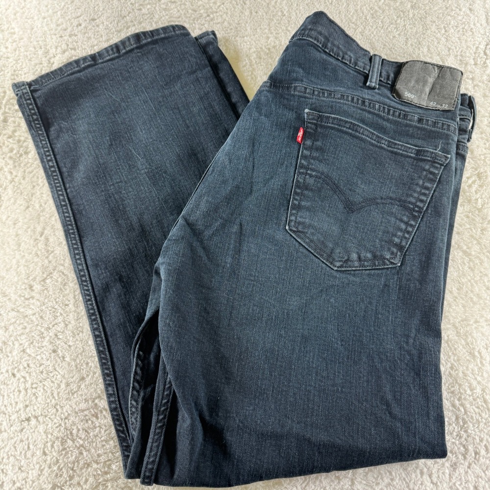 Levi 569 42x32 Dark Blue Jeans Men Loose Straight Leg Pants Clean Denim